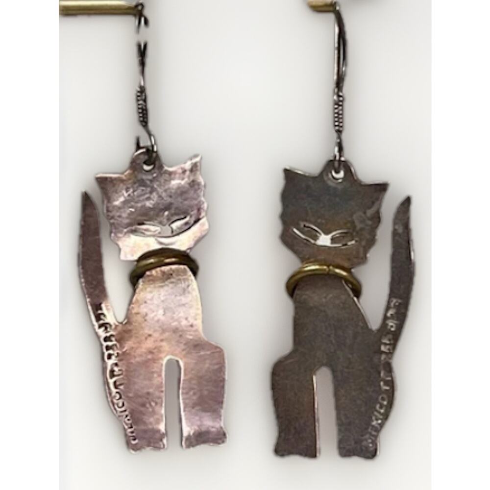 Silver and Gold Cat Dangle Earrings - Women's Jewelry - Picture 9 of 16